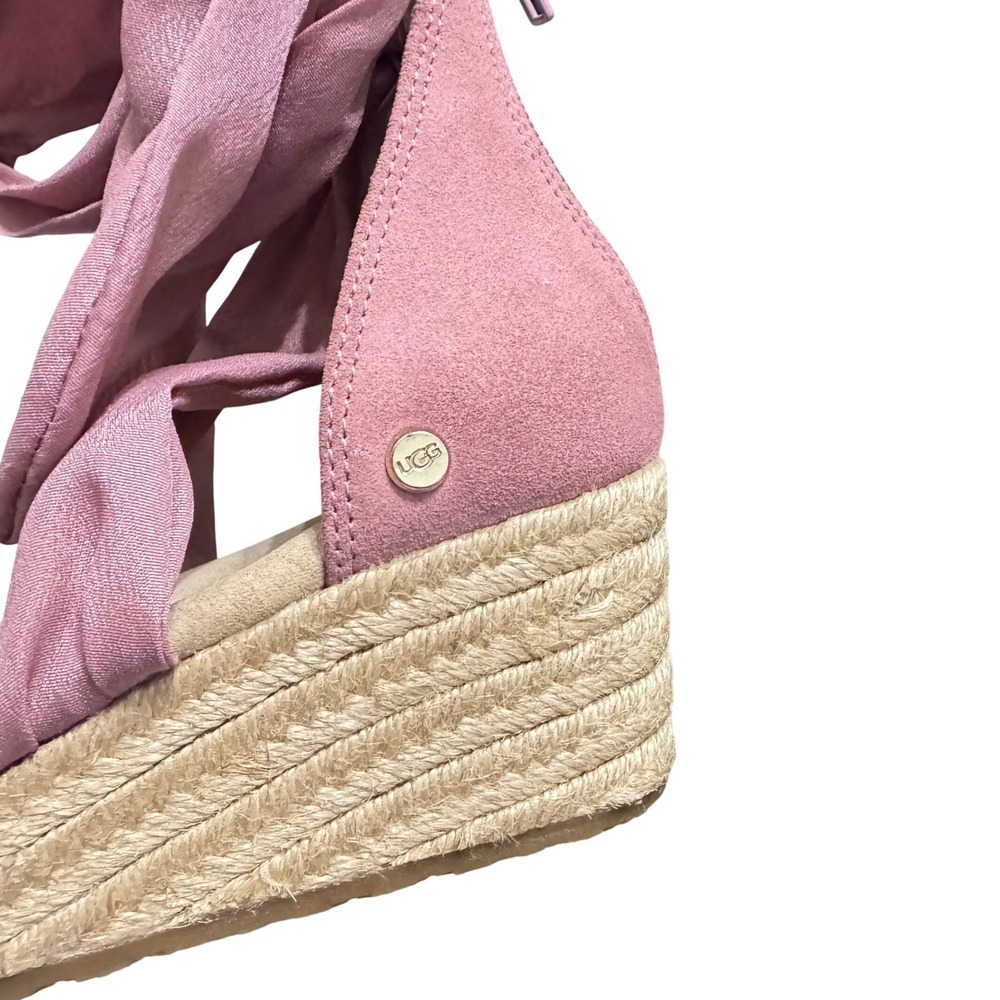UGG Trina Espadrille Wedge Sandals Womens 7.5 Pink Dawn Suede Lace Up 1099693 - Picture 10 of 13